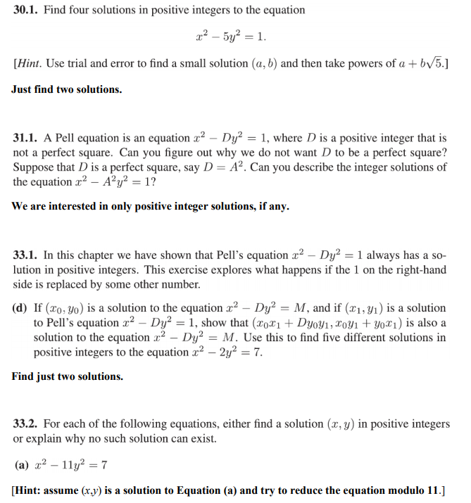 Solved 30.1. Find Four Solutions In Positive Integers To The | Chegg.com