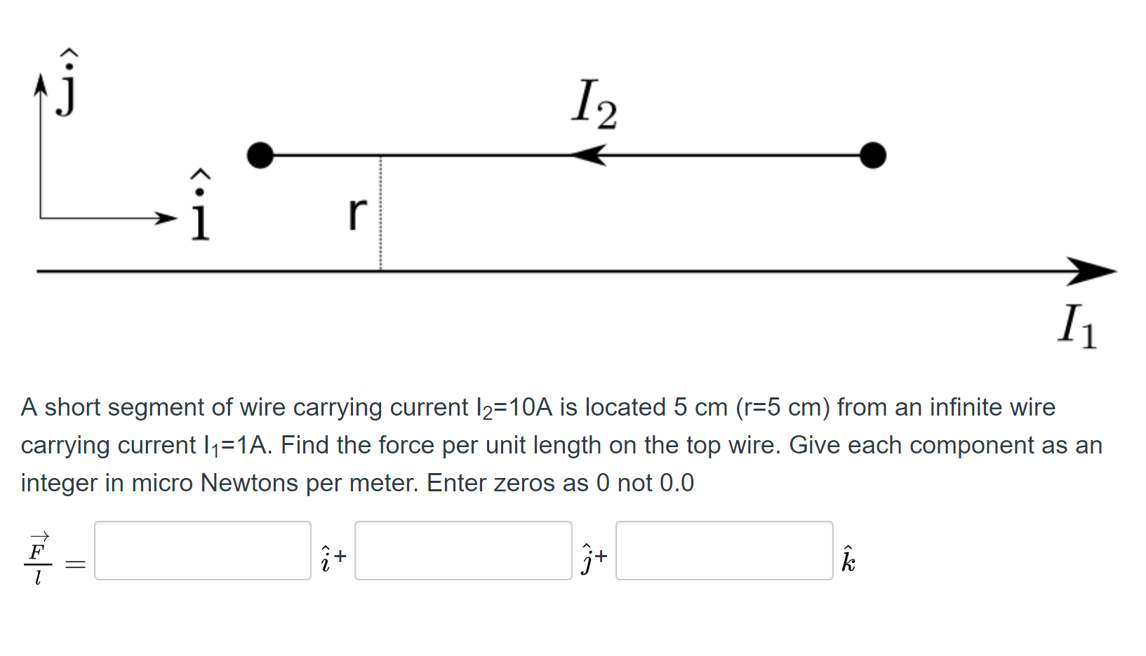 a 2 cm segment of wire carrying 5 a