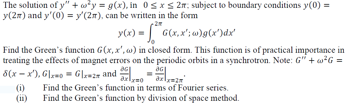 The solution of y' + w²y = g(x), in 0