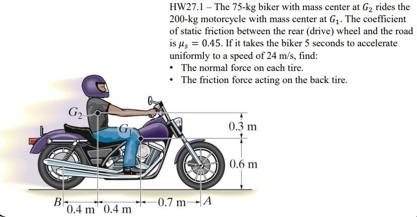 Solved HW27.1 - The 75−kg biker with mass center at G2 rides | Chegg.com