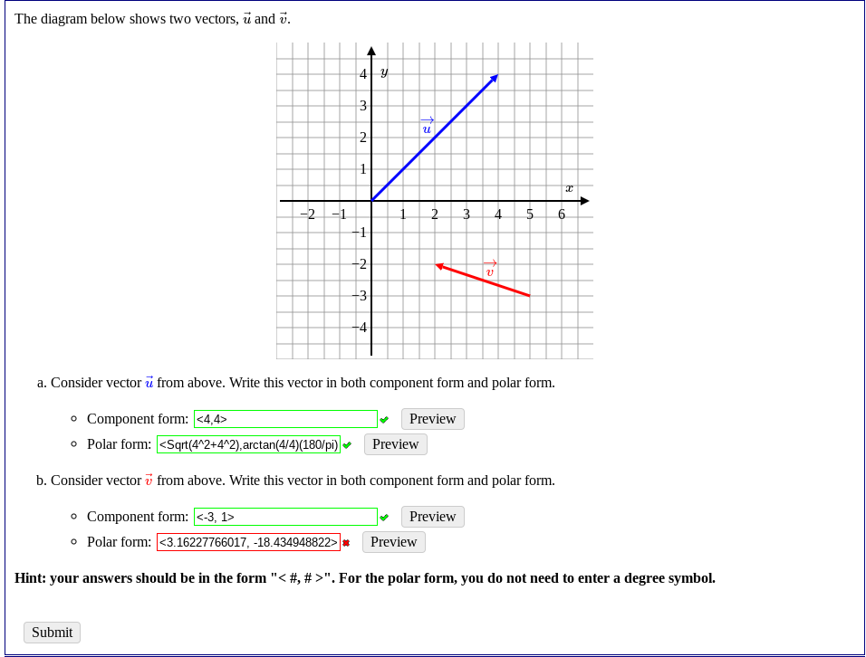 Solved The diagram below shows two vectors, u and v. | Chegg.com