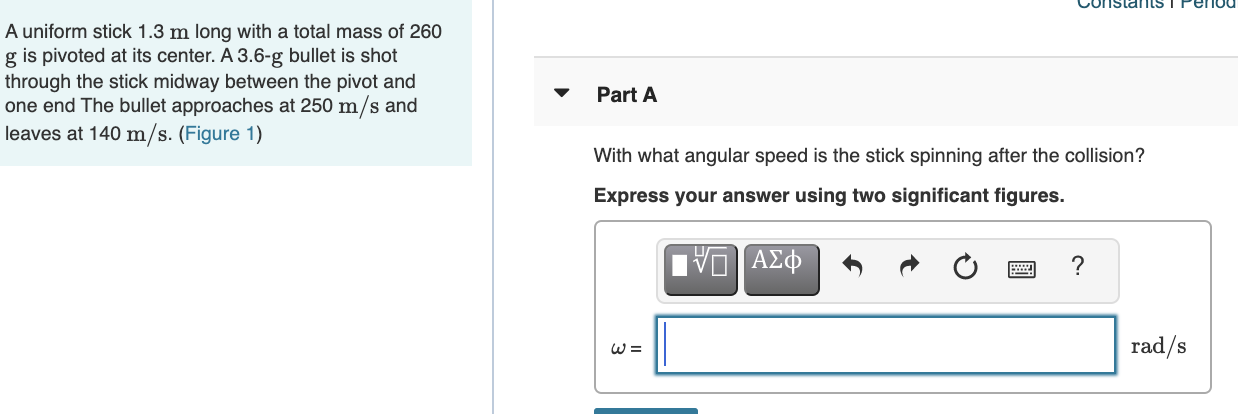 Solved A uniform stick 1.3 m long with a total mass of 260 g | Chegg.com