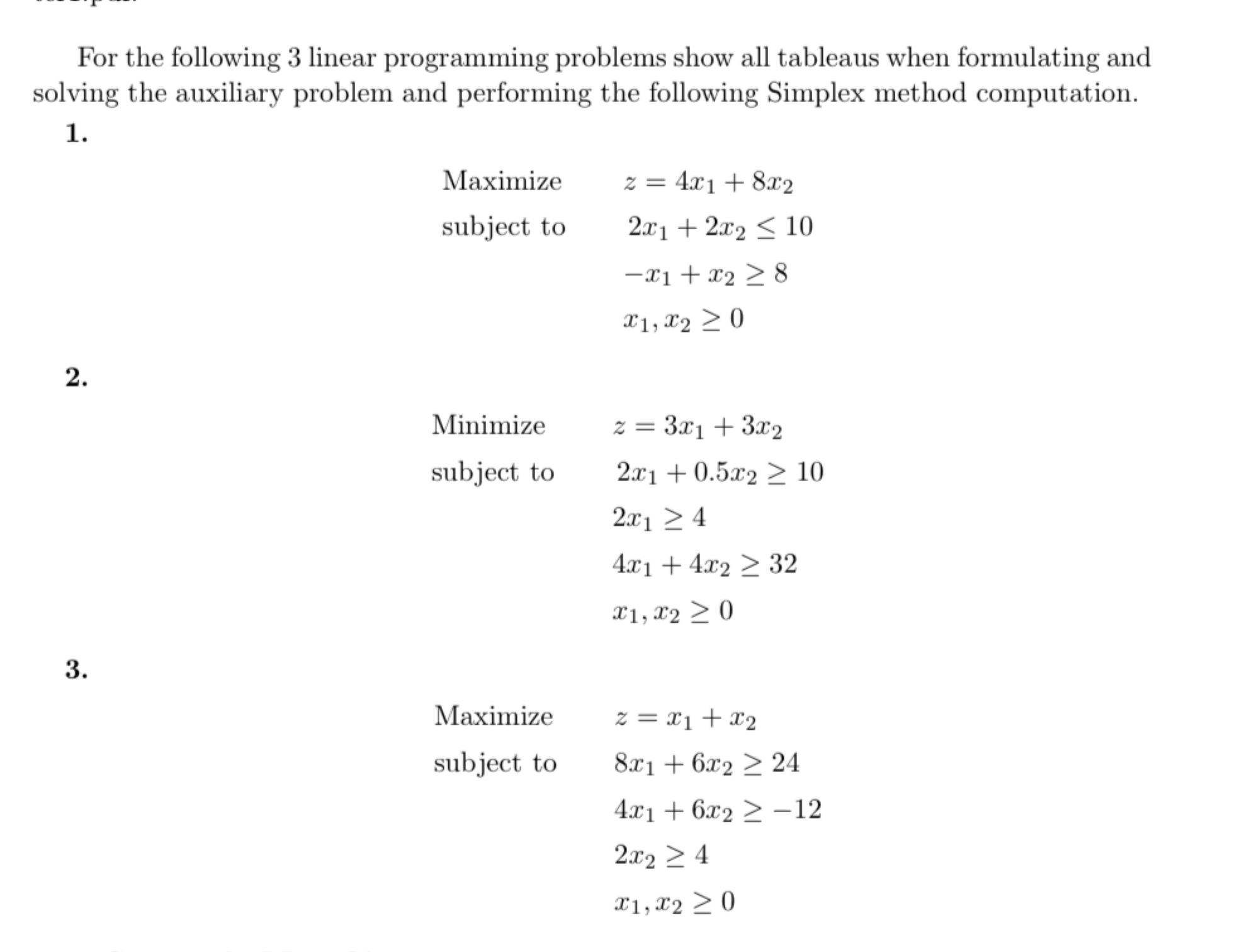 Solved For the following 3 ﻿linear programming problems show | Chegg.com