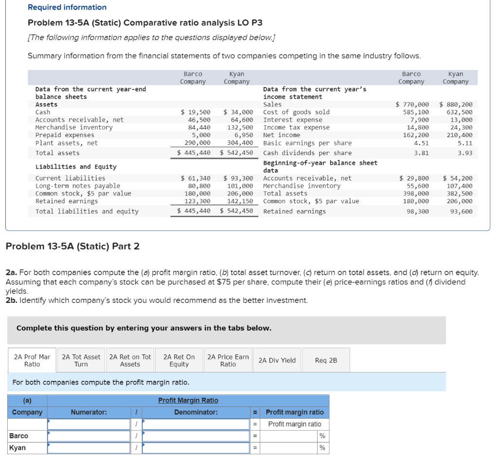 Solved Required Information Problem 13-5a (static) 