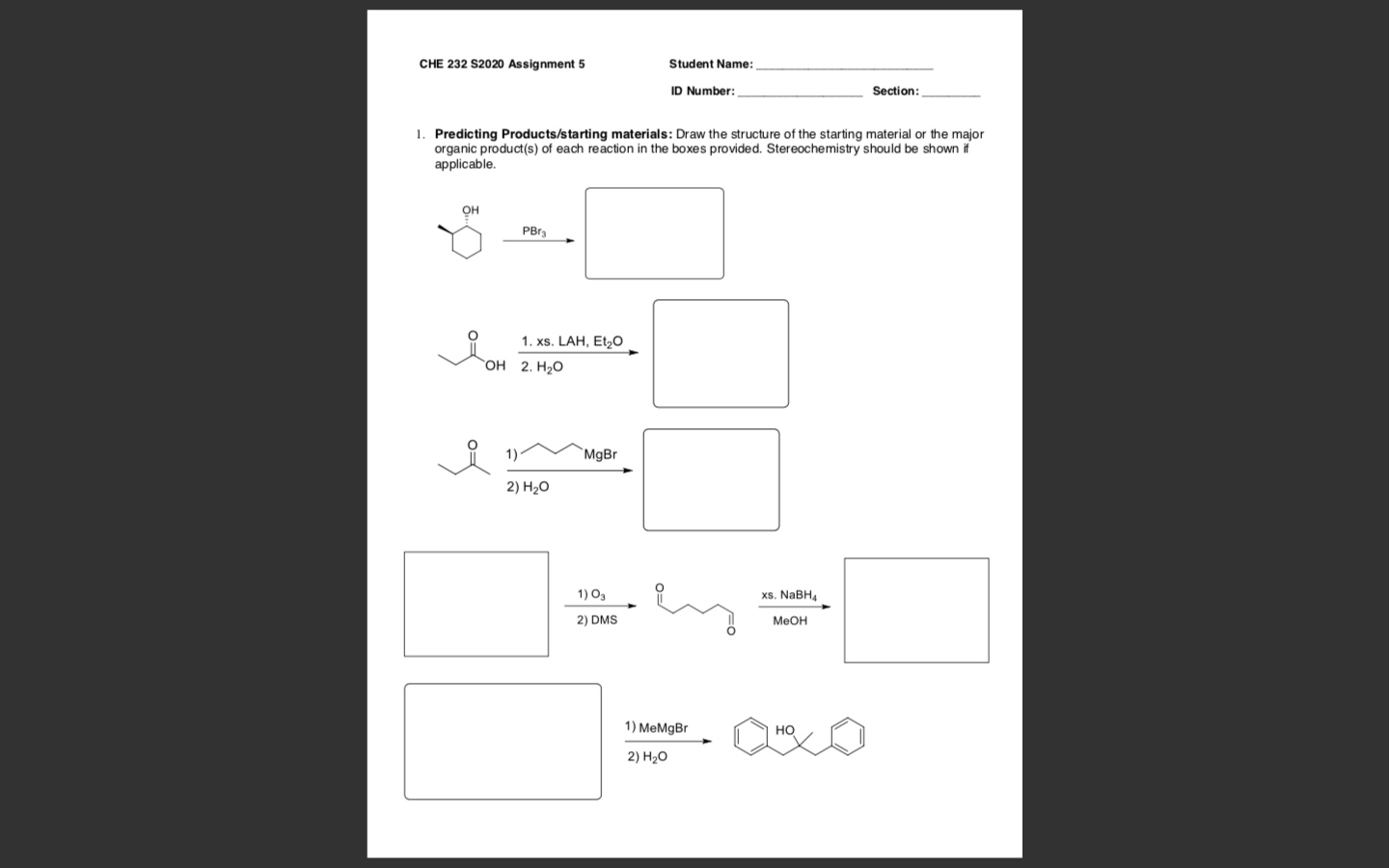Solved Predicting Products/starting materials Draw the