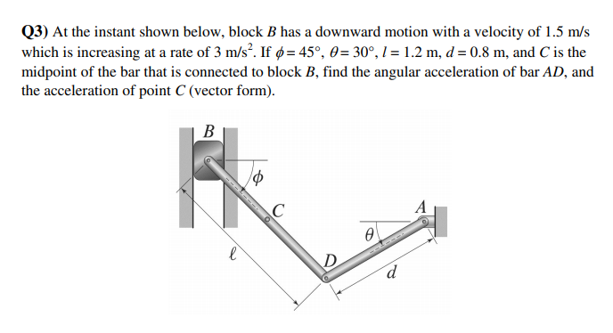 Solved Q3) At The Instant Shown Below, Block B Has A | Chegg.com