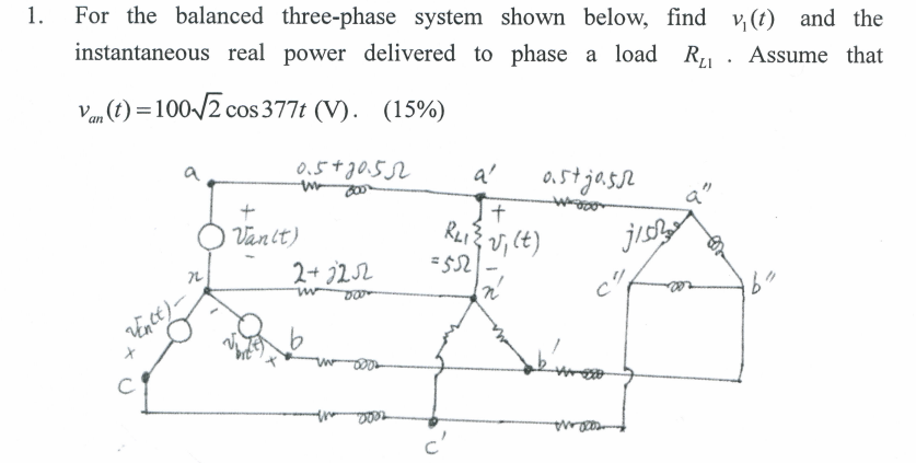 Solved 1. For the balanced three-phase system shown below, | Chegg.com