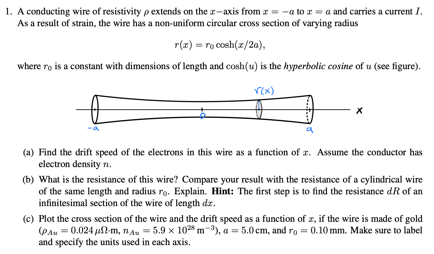Solved 1. A conducting wire of resistivity p extends on the | Chegg.com
