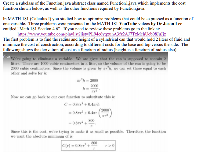 Create a subclass of the Function.java abstract class | Chegg.com