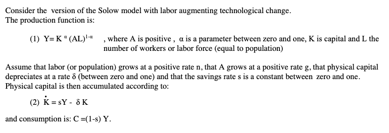 Solved Consider the version of the Solow model with labor | Chegg.com