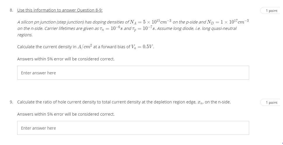 Solved 8. Use this information to answer Question 8-9 1 | Chegg.com