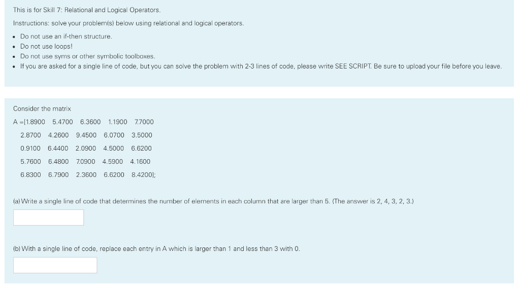 Solved This is for Skill 7: Relational and Logical | Chegg.com