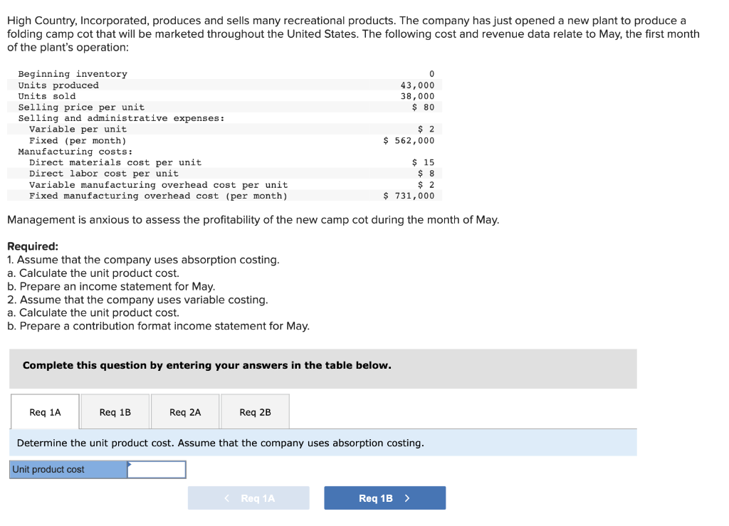 Solved High Country, Incorporated, produces and sells many