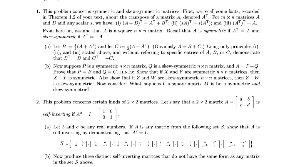 Symmetric Problem Solved 1. This problem concerns symmetric and skew symmetric | Chegg.com