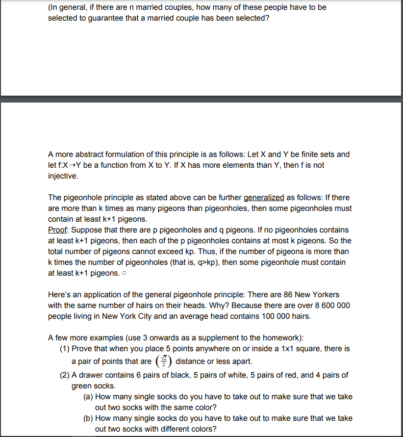 Pigeonhole Principle Consider the following question