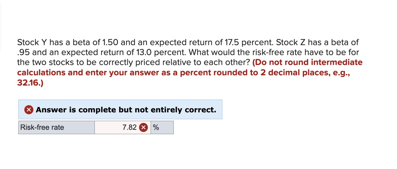 Solved Stock \\( Y \\) has a beta of 1.50 and an expected