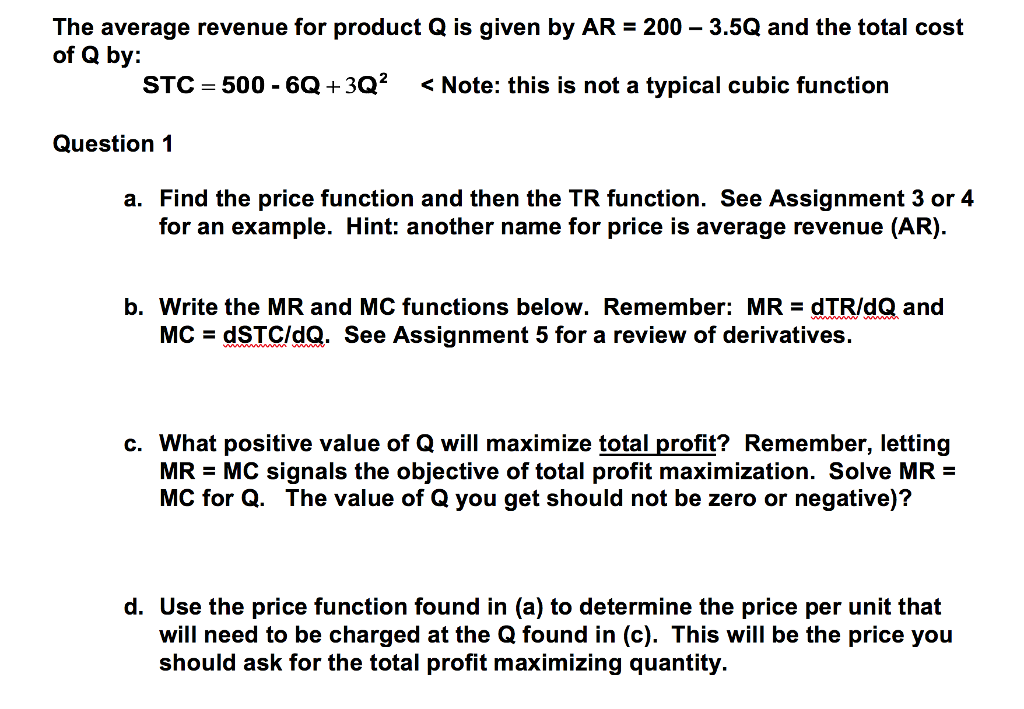 Solved The average revenue for product Q is given by AR 200 | Chegg.com