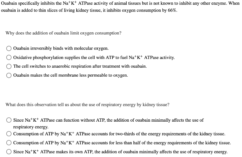 Solved Ouabain specifically inhibits the Na+K+ATPase | Chegg.com