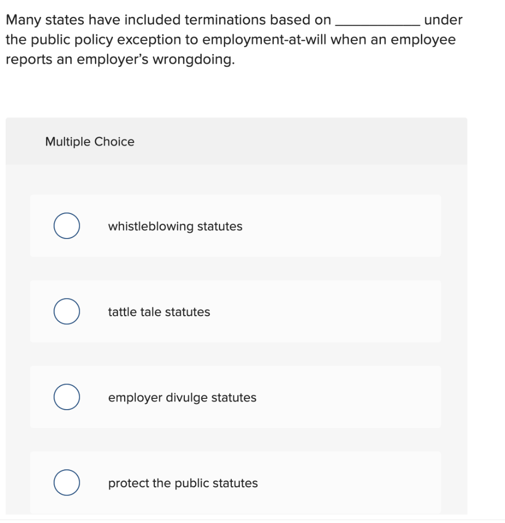 Solved Many states have included terminations based on under | Chegg.com