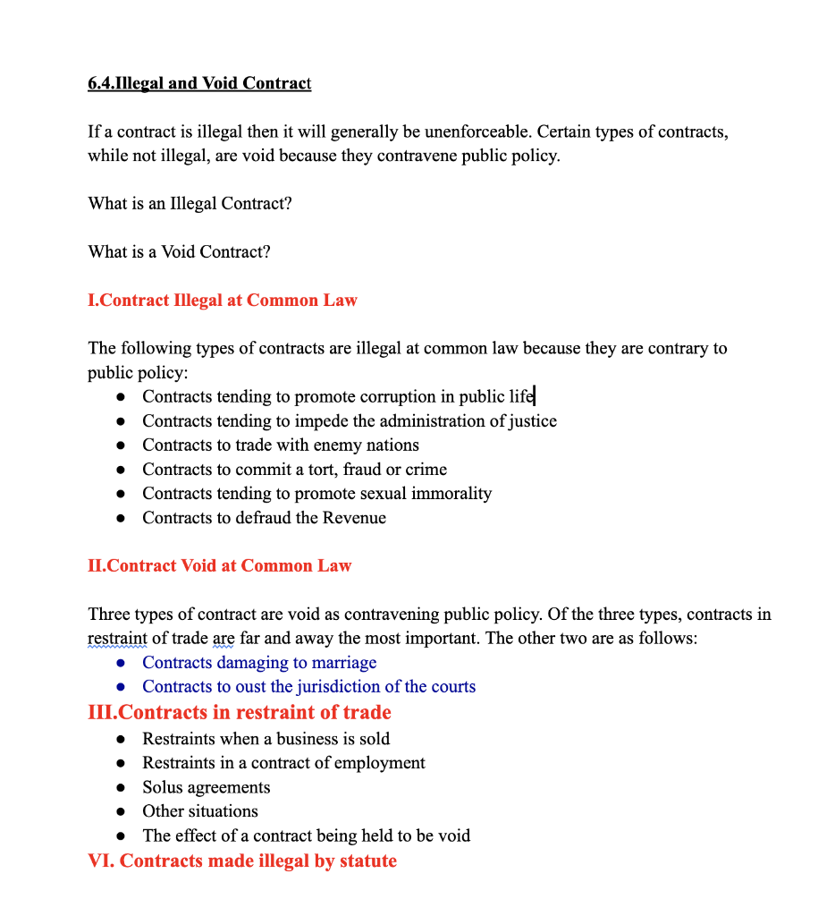The following types of contracts are illegal at