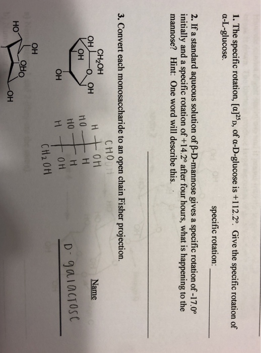 Solved 1. The specific rotation, [alD, of a-D-glucose is | Chegg.com