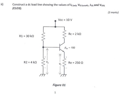 Solved helpii) ﻿Construct a dc load line showing the values | Chegg.com
