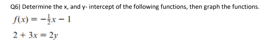 Solved Q6) Determine the x, and y-intercept of the following | Chegg.com