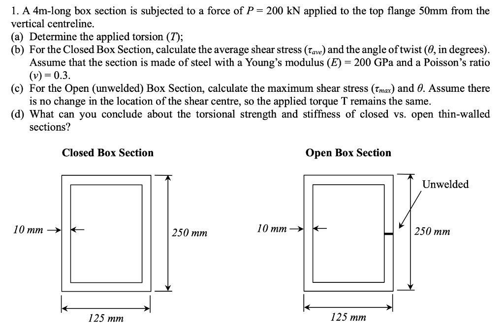 1. A 4m-long box section is subjected to a force of | Chegg.com