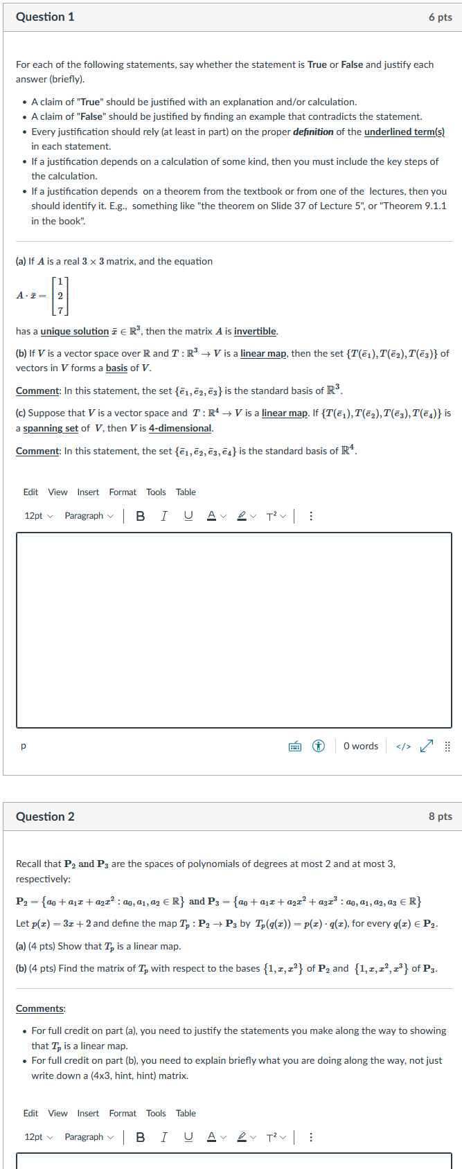 Solved Question 1 6 pts For each of the following | Chegg.com