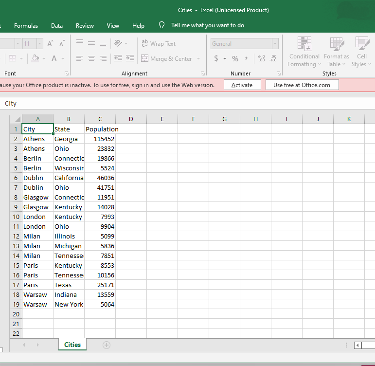 Solved The file contains a list of cities, their state, and | Chegg.com