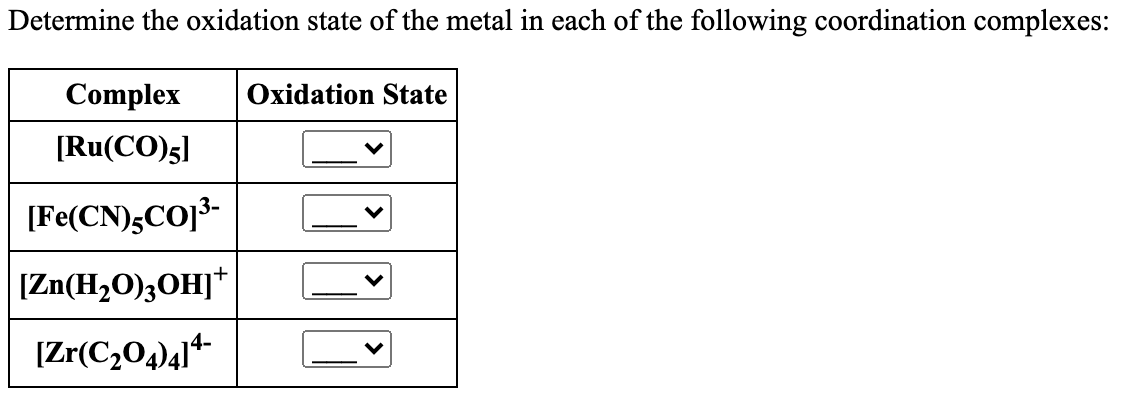 Solved Determine The Oxidation State Of The Metal In Each Of 