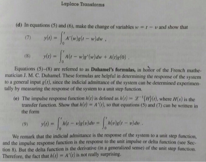 Solved A Duhamel's Formulas For a linear system governed by