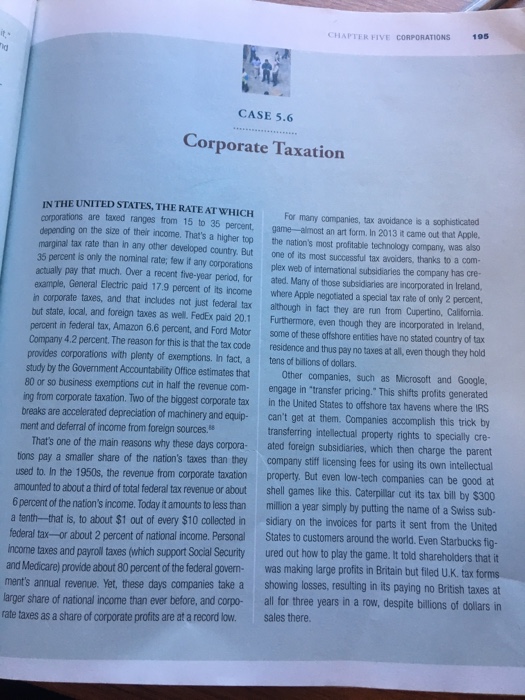 Solved 195 chapter five corporations case 5 6 corporate chegg