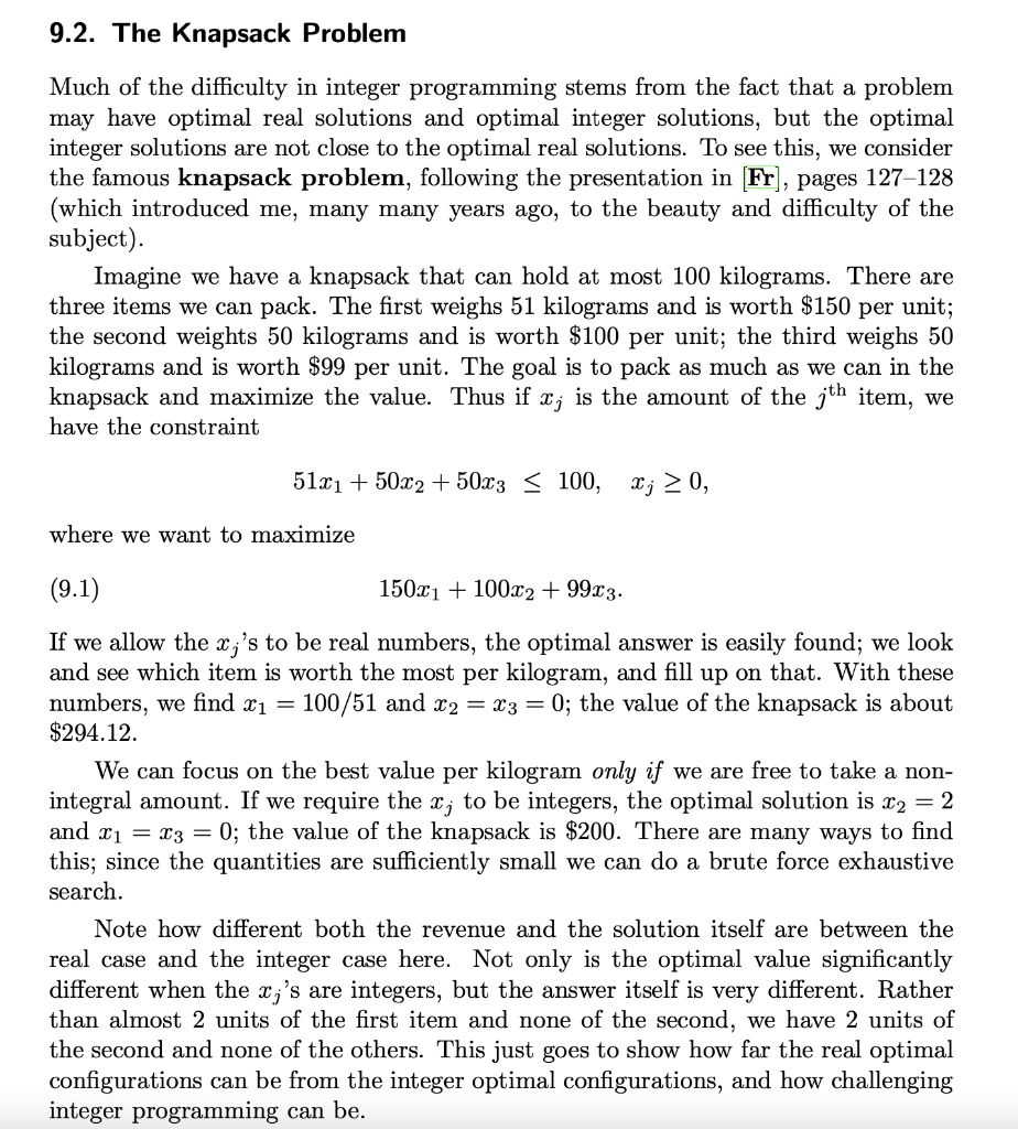 Solved Exercise 9.4.12. Consider the integer knapsack | Chegg.com