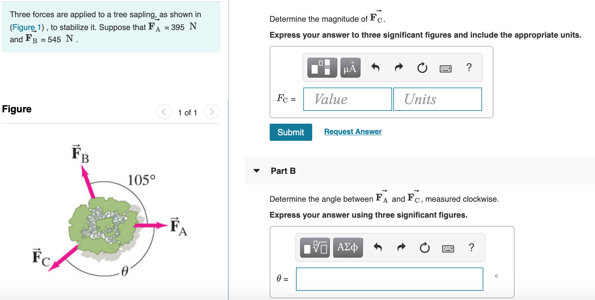 Solved Three Forces Are Applied To A Tree Sapling, As Shown | Chegg.com