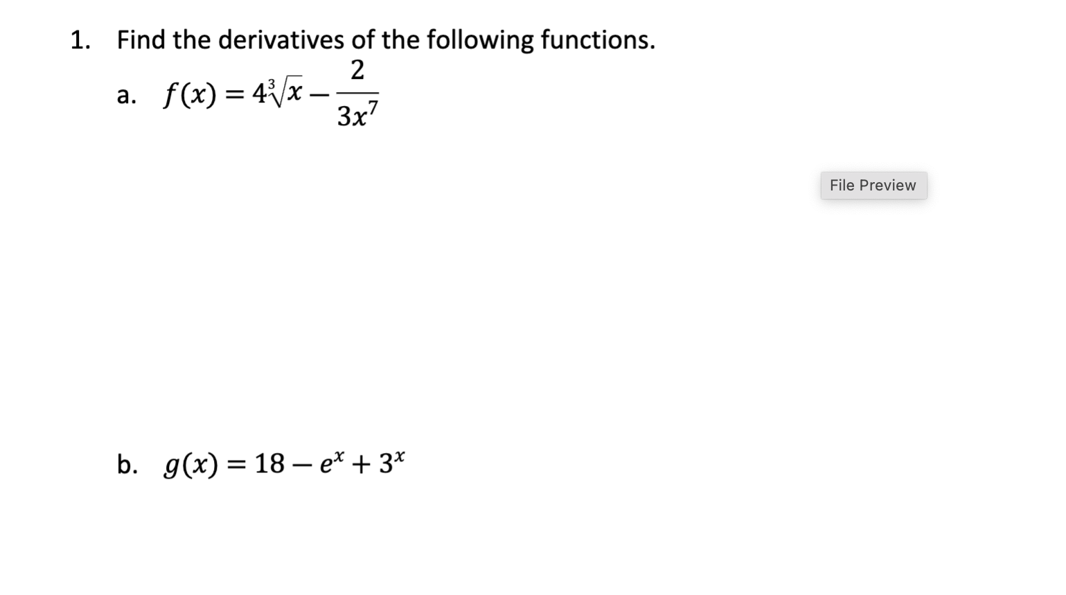 Solved Find the derivatives of the following | Chegg.com