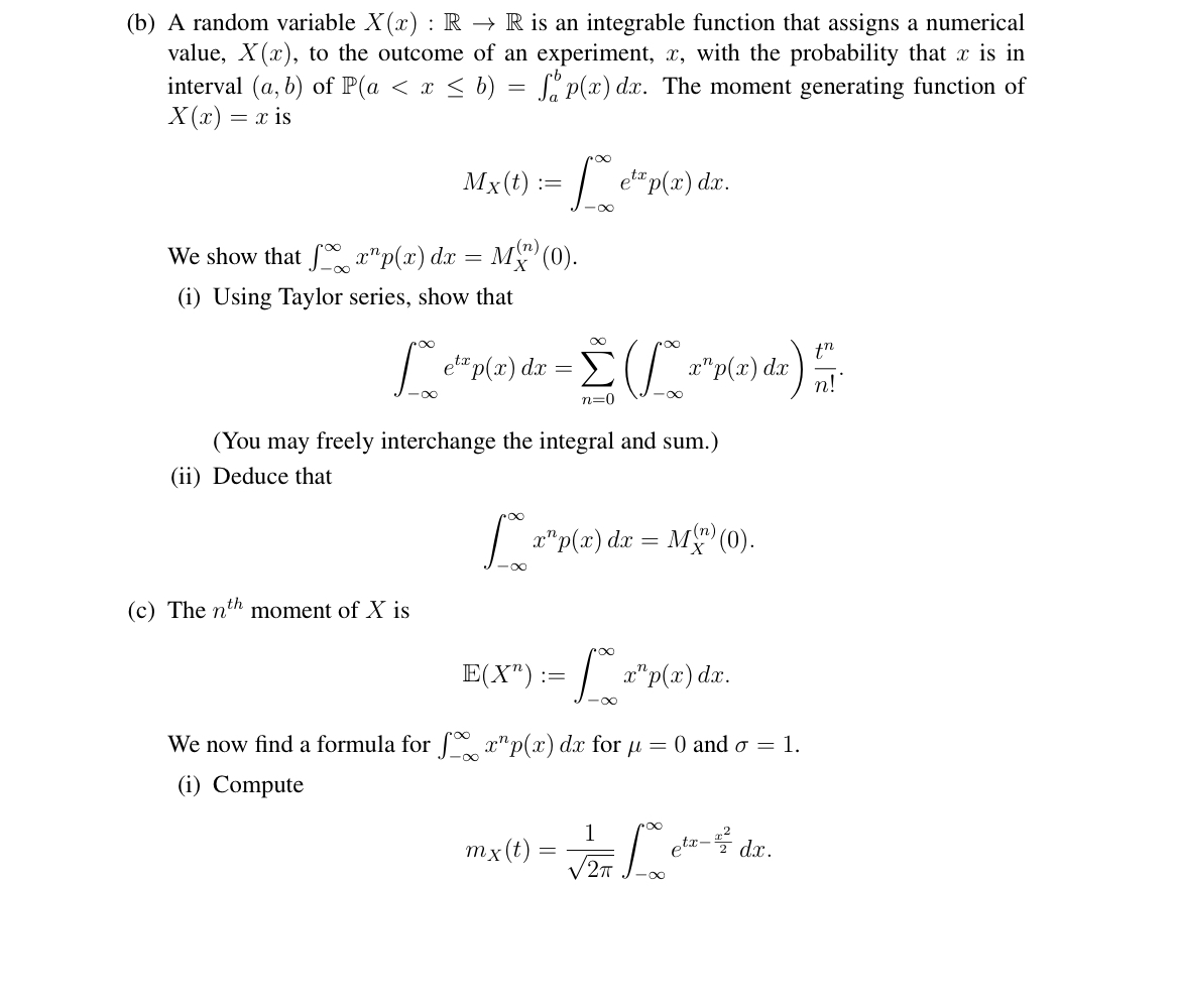 Solved (b) A random variable X(x): R + R is an integrable | Chegg.com