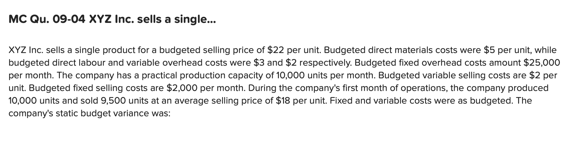 Solved MC Qu. 09-04 XYZ Inc. sells a single... XYZ Inc. | Chegg.com