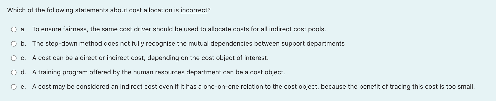 Solved Which of the following statements about cost | Chegg.com