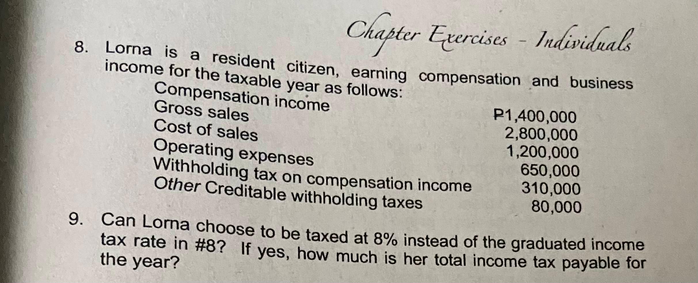 Solved Determination of Income Tax Due/Payable 1. Pedro is a | Chegg.com