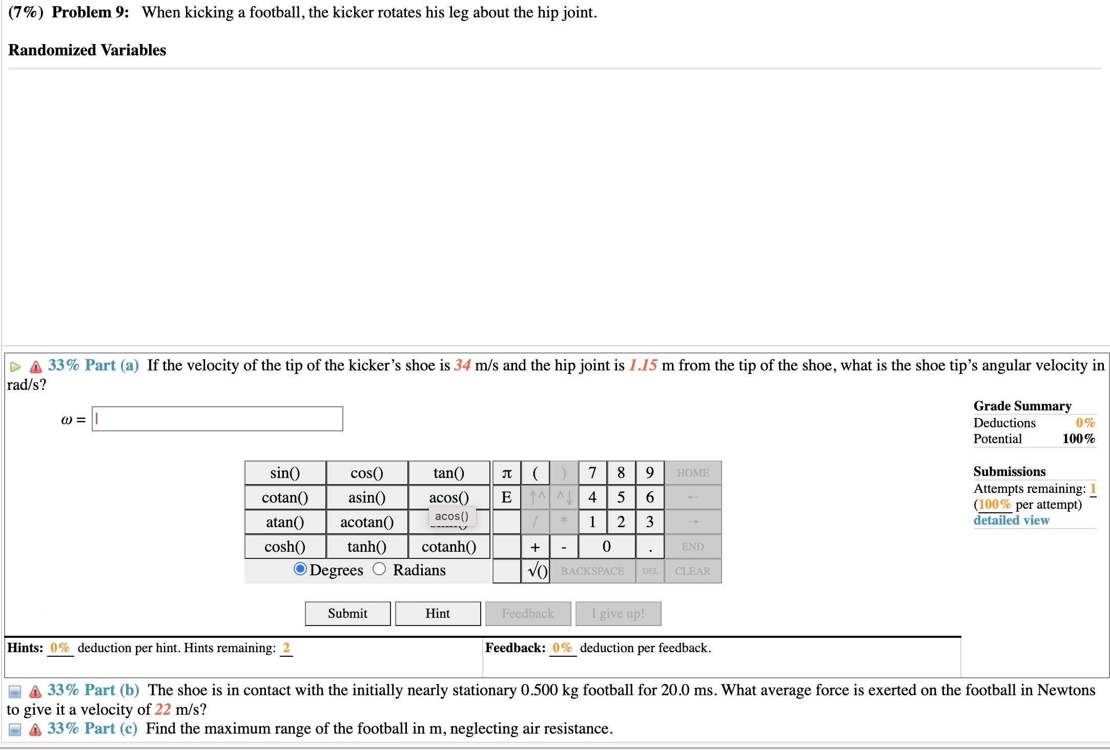 Solved (7\%) Problem 9: When kicking a football, the kicker | Chegg.com