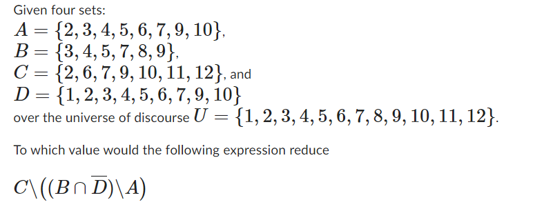 Solved Given four sets: | Chegg.com