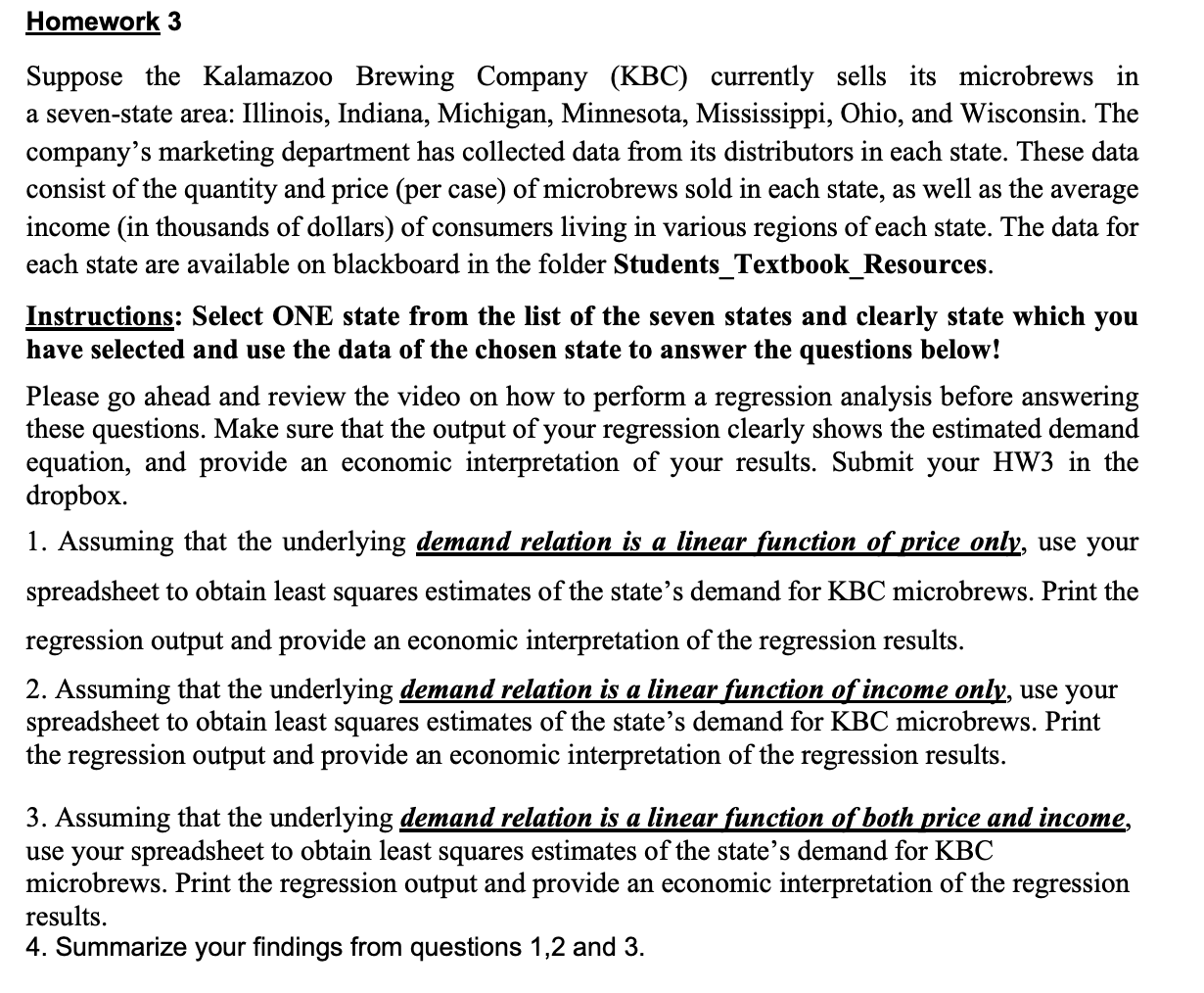Homework 3 Suppose the Kalamazoo Brewing Company