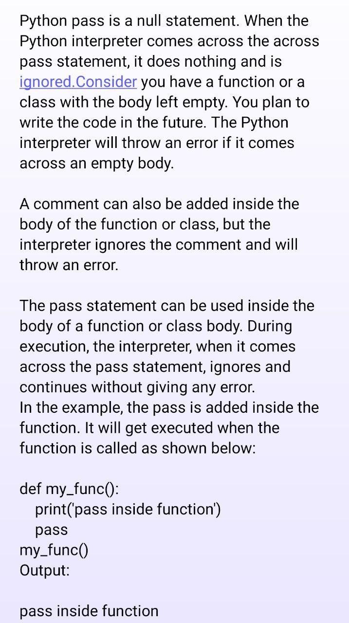 Solved Python pass is a null statement. When the Python | Chegg.com