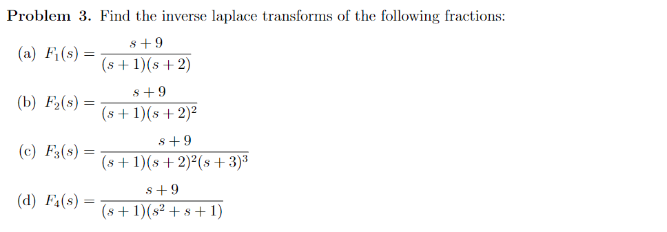 Solved Problem 3. Find the inverse laplace transforms of the | Chegg.com