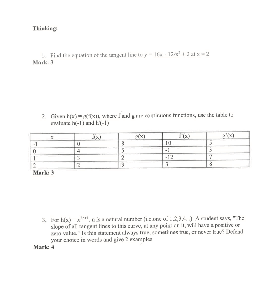Solved Thinking: 1. Find the equation of the tangent line to | Chegg.com