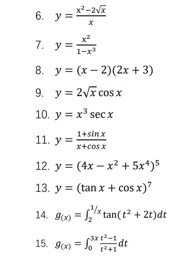 Solved Part 2: Evaluate the derivatives 1. y = 2x5 – x3 + | Chegg.com