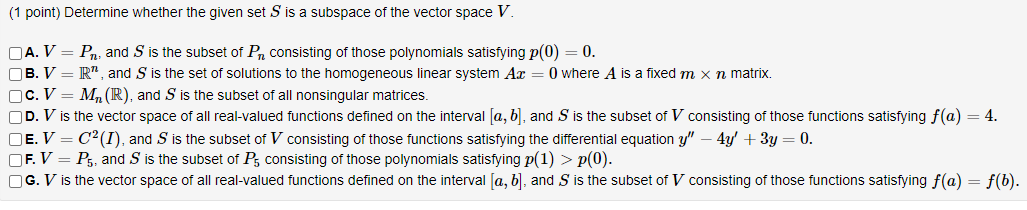 Solved ( 1 Point) Determine Whether The Given Set S Is A | Chegg.com