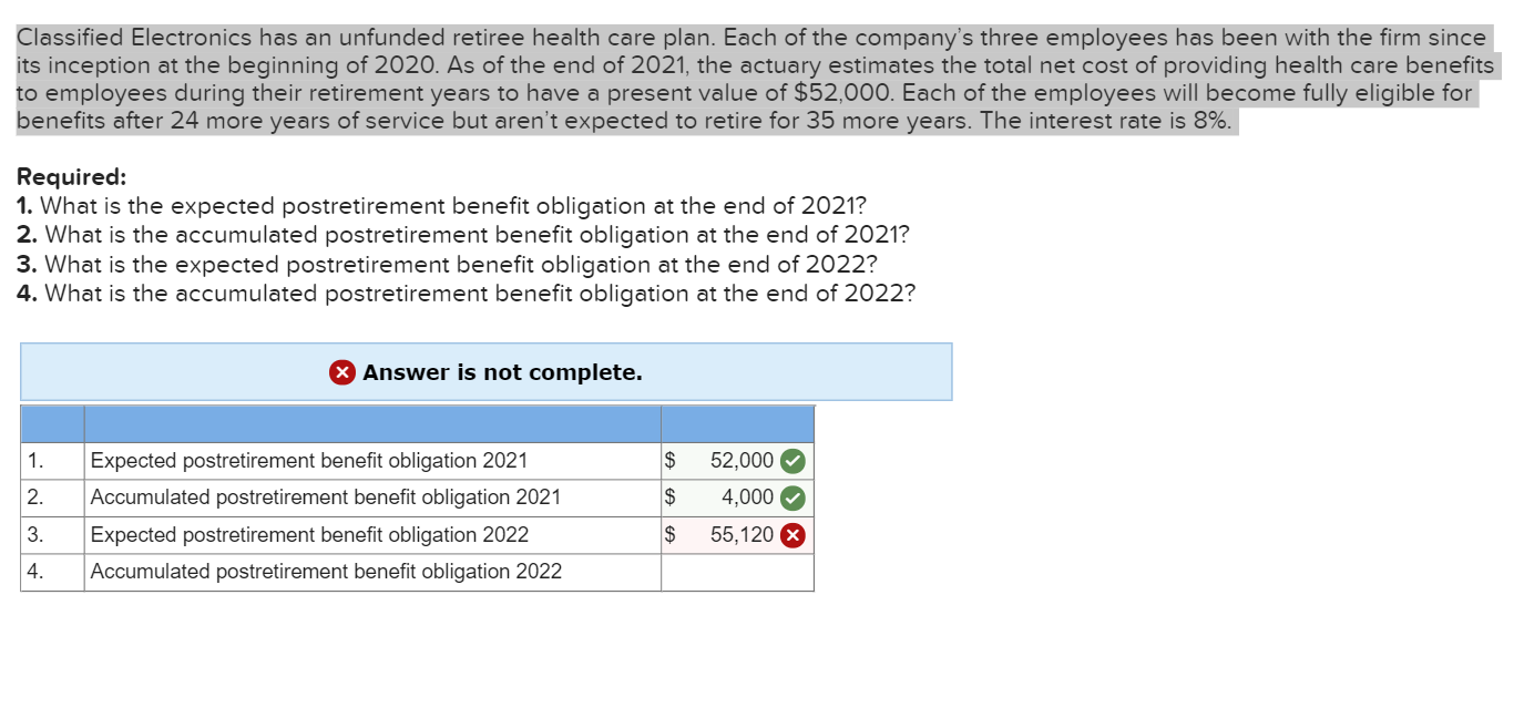 Solved Classified Electronics has an unfunded retiree health