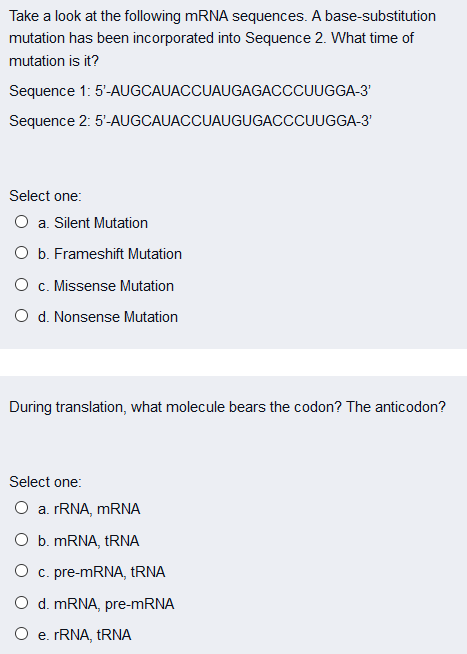 Solved Take a look at the following mRNA sequences. A | Chegg.com